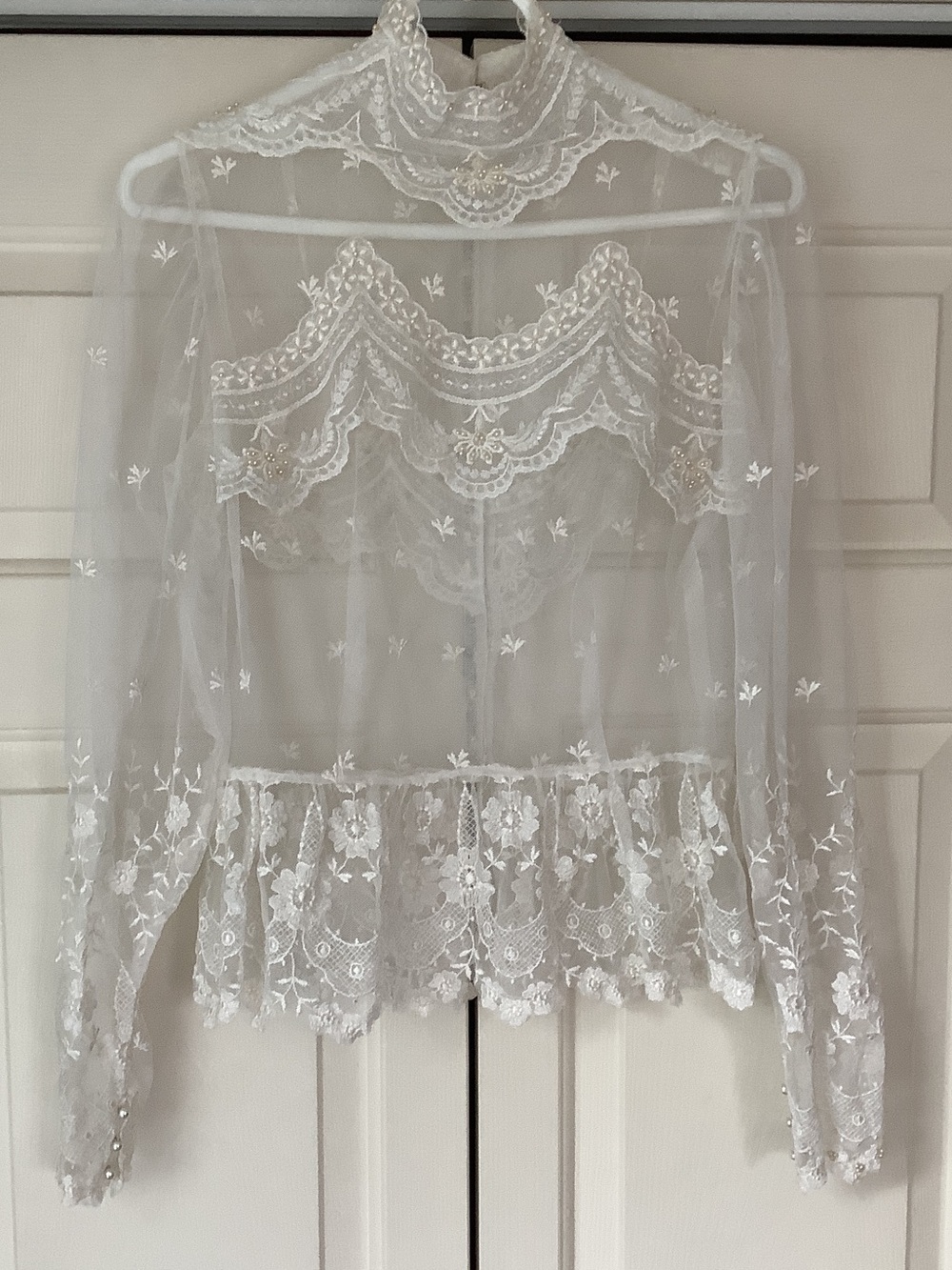 Sheer Vintage  White Embroidered Lace Blouse